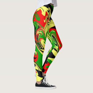 Roter, gelber, schwarzer und grüner Wirbel Leggings