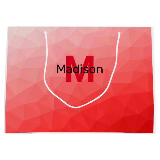Roter geometrischer Maschenmuster-Monogramm Große Geschenktüte (Vorderseite)