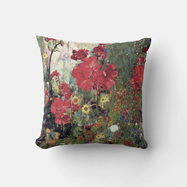 Roter Geranium Garden Blume im antiken Stil Kissen (Vorderseite)