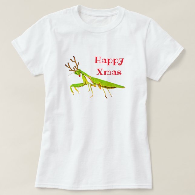 Roter gerochener betender Mantis-WeihnachtsT - T-Shirt (Design vorne)