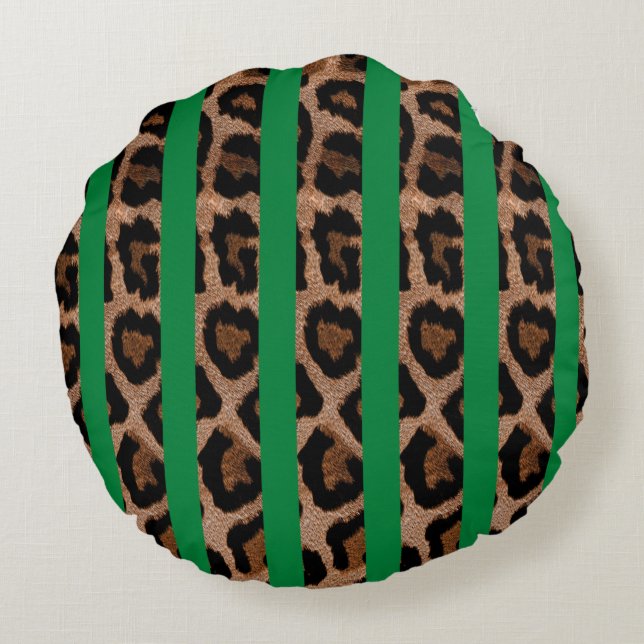 Roter gestreifter Leopard-Rundkopf Rundes Kissen (Rückseite)