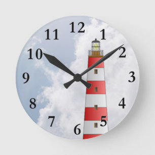 Roter gestreifter Leuchtturm im Runde Wanduhr