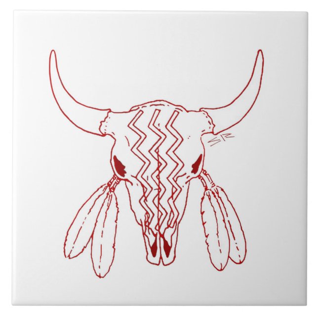 Roter Ghost Dance Büffel weiß große Fliese Nahaufn (Vorderseite)