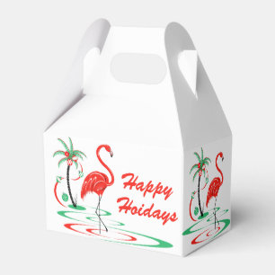 Roter Giebel des Weihnachtsflamingos frohe Geschenkschachtel