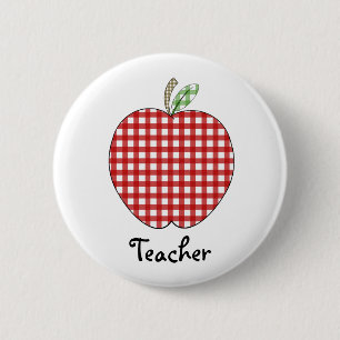 Roter Gingham-Apple-Lehrer-Knopf Button