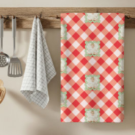 Roter Gingham-Feiertags-Weihnachts-Foto nach Wunsc Geschirrtuch