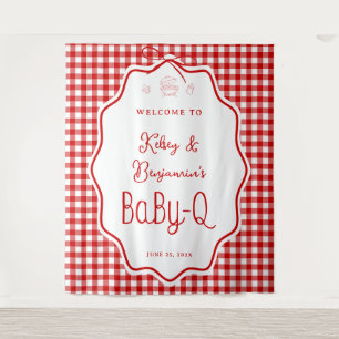 Roter Gingham Grillfest Baby-Q Babyparty Willkomme Wandteppich