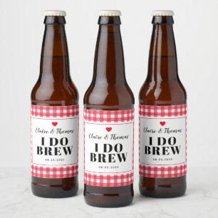 Roter Gingham I Do Brew Hochzeitsfeier Benutzerdef Bierflaschenetikett