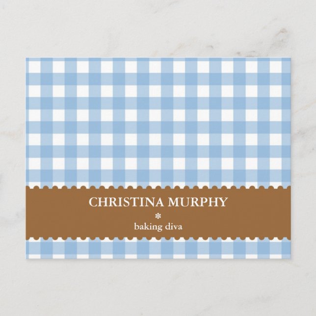 Roter Gingham-individuelle Name-Rezeptkarte Postkarte (Vorderseite)