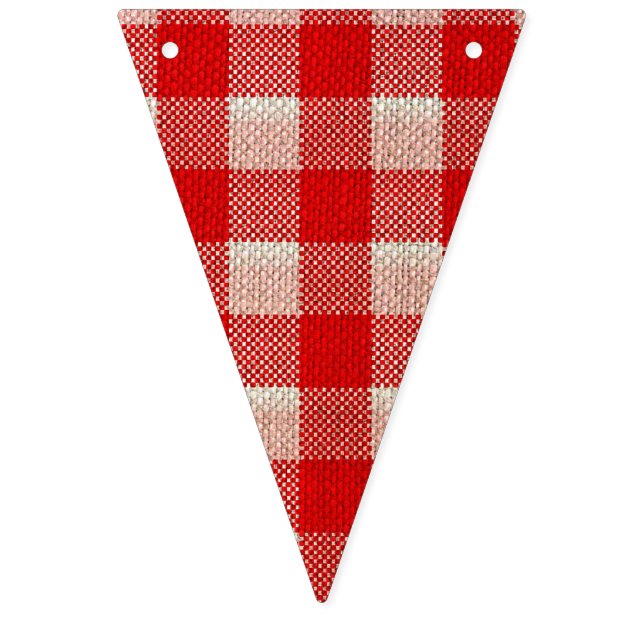Roter Gingham-karierter Muster-Leinwand-Blick Wimpelkette (Erste Fahne)