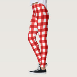 Roter Gingham und kariertes Muster Leggings