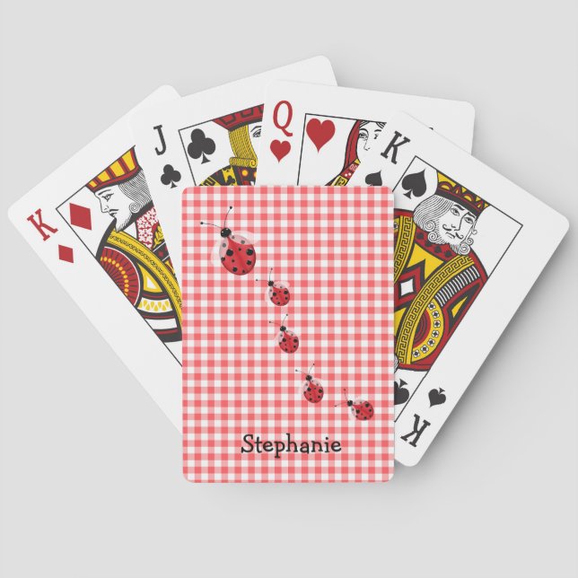 Roter Gingham und Marienkäfer-kundenspezifische Spielkarten (Rückseite)