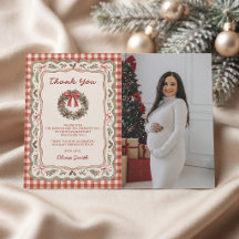 Roter Gingham Vintage-Weihnachts-Babyparty