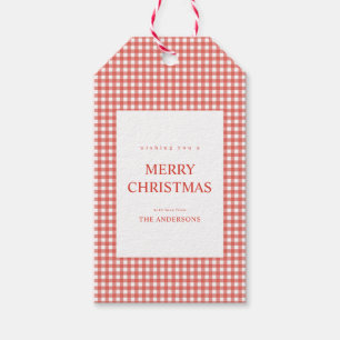 Roter Gingham-Weihnachten Geschenkanhänger
