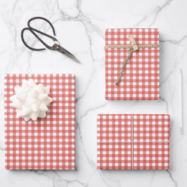 Roter Gingham-Weihnachten Geschenkpapier Set