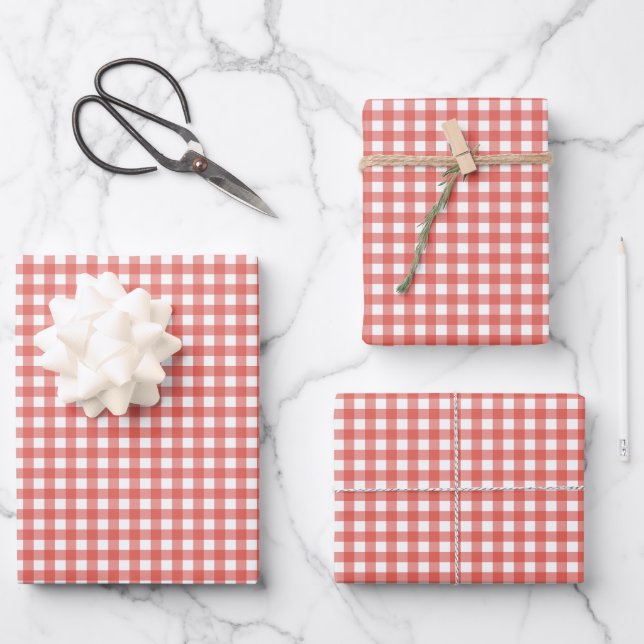 Roter Gingham-Weihnachten Geschenkpapier Set (Vorderseite)