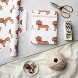 Roter glatter Coat Dachshund Süßes Cartoon-Hund-Mu Geschenkpapier