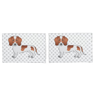 Roter glatter Mantel Dachshund Cartoon Hund & Pfot Kissenbezug