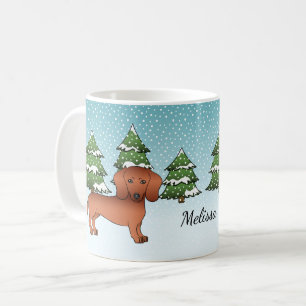 Roter glatter Mantel Dachshund Süßer Hund - Winter Kaffeetasse