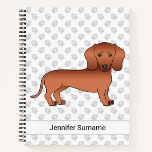 Roter glatthaariger Dachshund Cartoon-Hund & Text Notizbuch