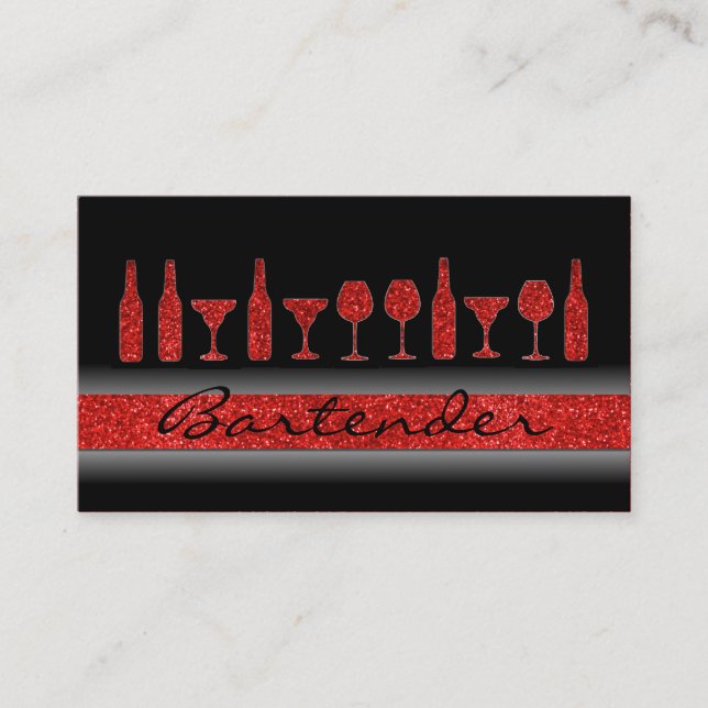 Roter Glitter-Barkeeper trinkt Geschäftskarte Visitenkarte (Vorderseite)