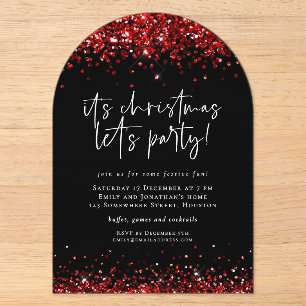 Roter Glitter Lasst uns feiern Weihnachten Schwarz Acryleinladungen