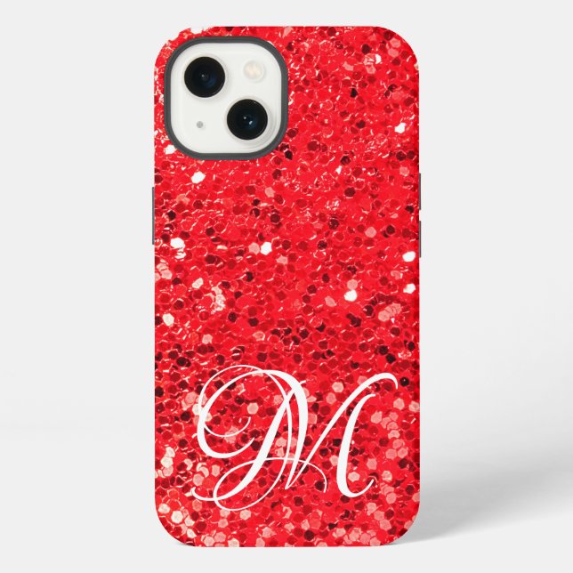 Roter Glitter mit Monogramm iPhone Hülle (Rückseite)