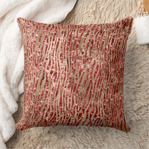 Roter Glitz Gold Glam Zebradruck Kissen