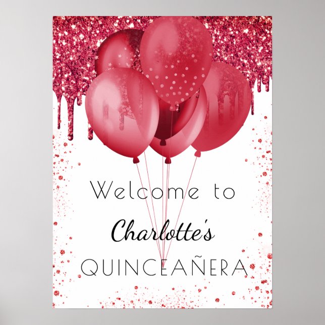 Roter Glitzer aus Quinceanera - Begrüßungsballons Poster (Vorne)