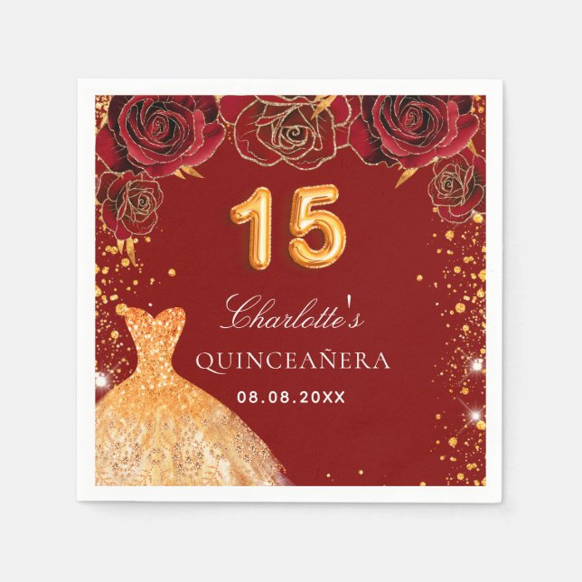 Roter Glitzer aus Quinceanera Serviette (Vorderseite)