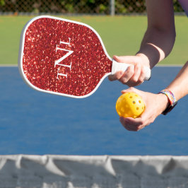 Roter Glitzer Bling Monogramm Pickleball Schläger