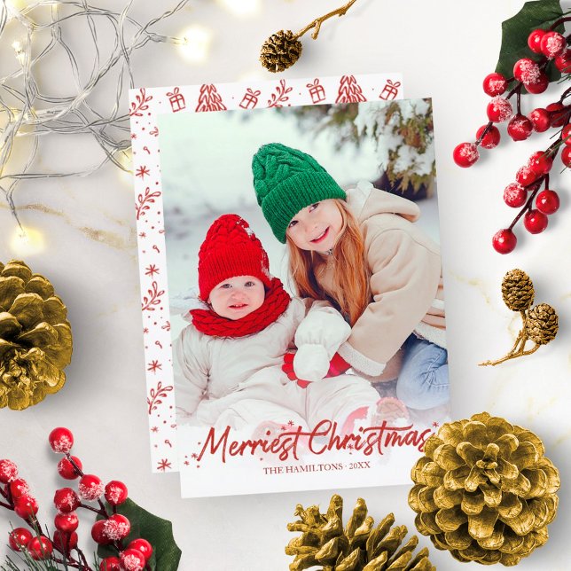 Roter Glitzer Calligrafy Foto Merriest Christmas Einladung (Von Creator hochgeladen)