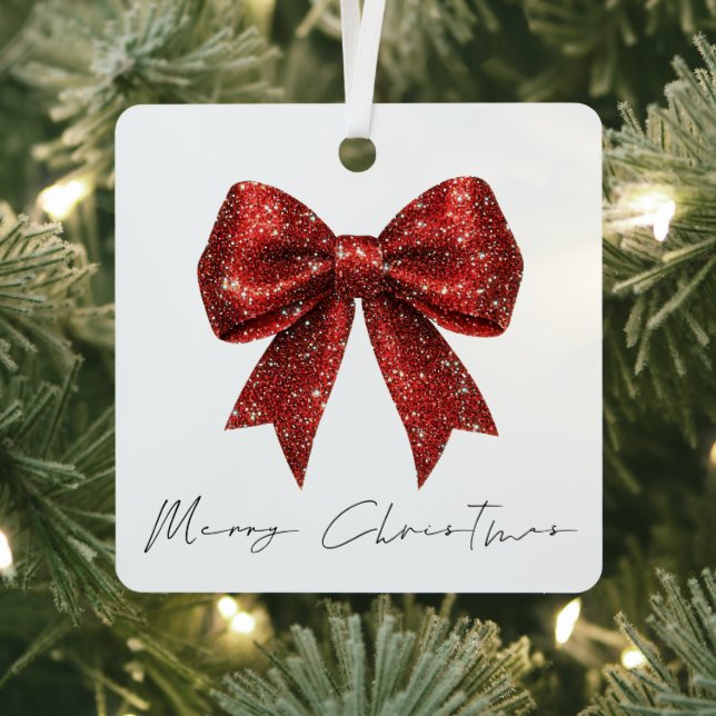 Roter Glitzer Coquette Bow Frohe Weihnachten Ornament Aus Metall (InSitu)