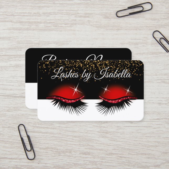 Roter Glitzer Eyelashes Visitenkarte (Vorderseite/Rückseite Beispiel)