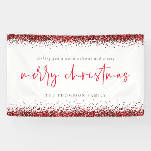 Roter Glitzer Frohe Weihnachtsnamen Weiß Banner