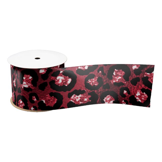 Roter Glitzer Glam Leopard Spots Muster Satinband (Spule)