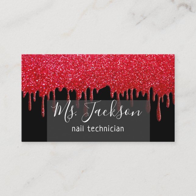 Roter Glitzer Glitzern Beauty Nail Friseur Salon W Visitenkarte (Vorderseite)