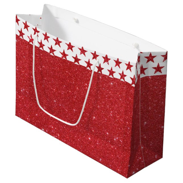 Roter Glitzer Große Geschenktasche Geschenktüte (Vorderseite Schrägansicht)