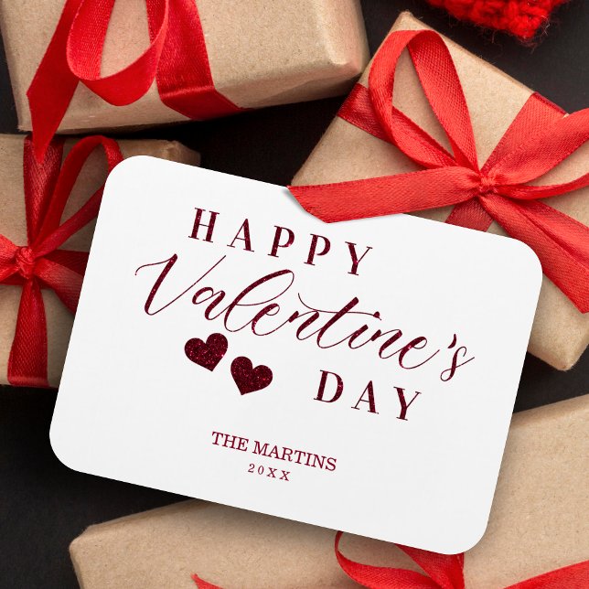 Roter Glitzer - Happy Valentine's Day Heart Magnet (Red Glitter Effect Happy Valentine's Day Hearts.)