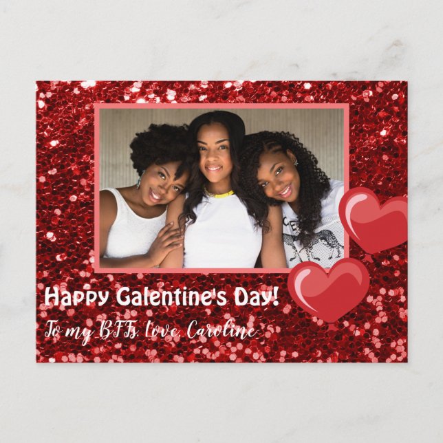 Roter Glitzer Herzblasen BESTE FREUNDIN Galentine Postkarte (Vorderseite)