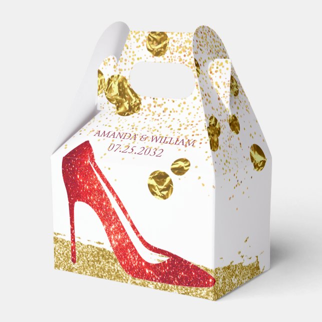 Roter Glitzer High Heels Elegante Hochzeitsvorzugb Geschenkschachtel (Vorderseite)