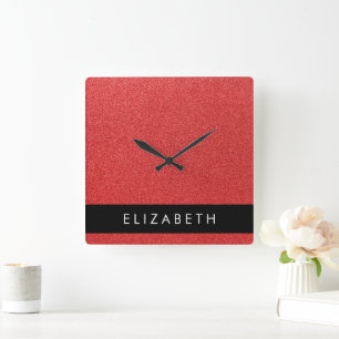 Roter Glitzer, Hintergrund des Glitzer, Ihr Name Quadratische Wanduhr