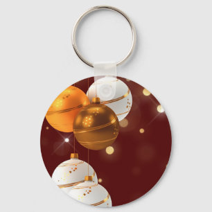 Roter Glitzer Hintergrund mit Weihnachtsballen Schlüsselanhänger