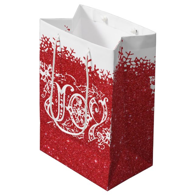 Roter Glitzer Jota Mittelgeschenktasche Mittlere Geschenktüte (Vorderseite Schrägansicht)