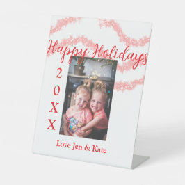 Roter Glitzer Kinderfamilie Foto Name der Feiertag Sockelschild