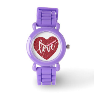 Roter Glitzer Liebe Herz   Valentine Armbanduhr