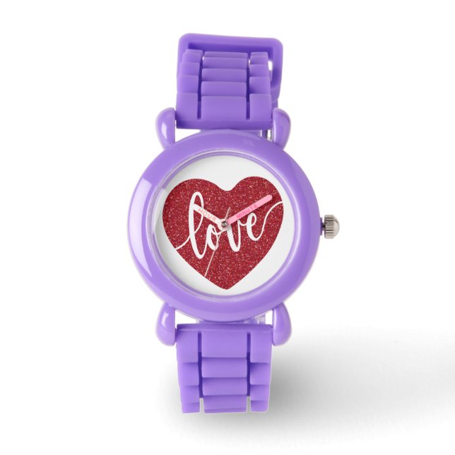 Roter Glitzer Liebe Herz | Valentine Armbanduhr (Vorderseite)