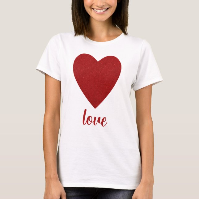 Roter Glitzer Liebe Herzform T-Shirt (Vorderseite)