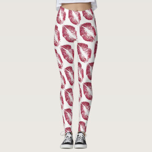 Roter Glitzer Lippen Modernes Weiß Leggings