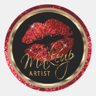 Roter Glitzer Lips Makeup Artist Runder Aufkleber